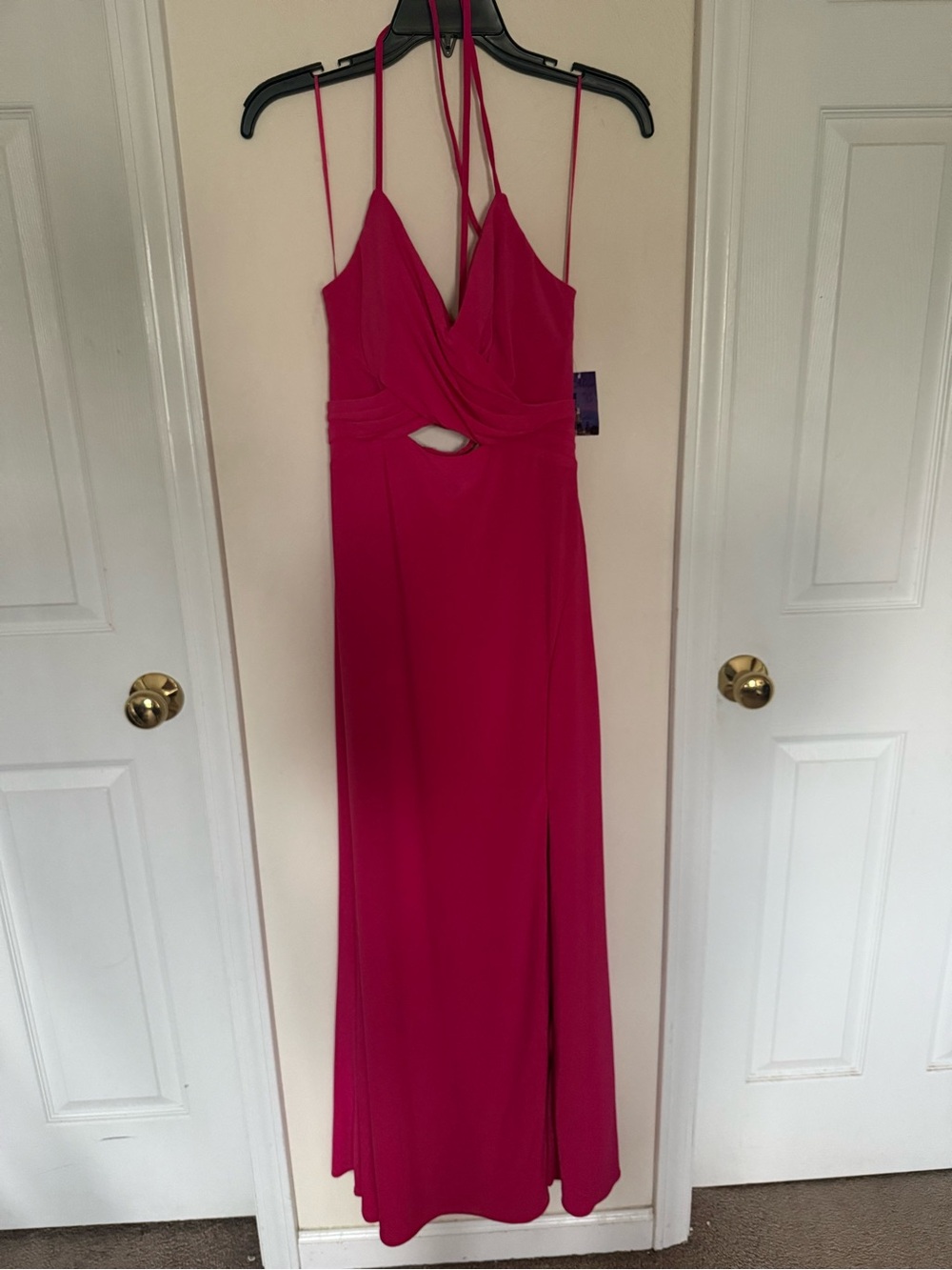 Morgan & Co. Fuchsia Spaghetti-Strap Prom Gown with Front Keyhole